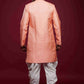 Raivat Ethnic Banarasi Jacquard Embroidery Semi Indo Western Sherwani In Pink Colour | Swadesiicart
