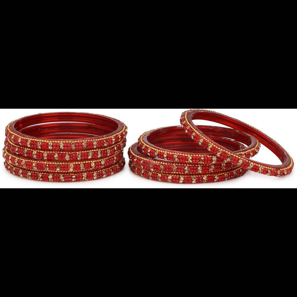 Afast Bridal Wedding & Party Fashionable Colorful Glass Bangle/Kada Set, Pack Of 8 - Red - Afast Enterprises