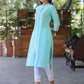 Juniper Women's Seagreen Cotton Slub Embroidered Straight Kurta | Swadesiicart