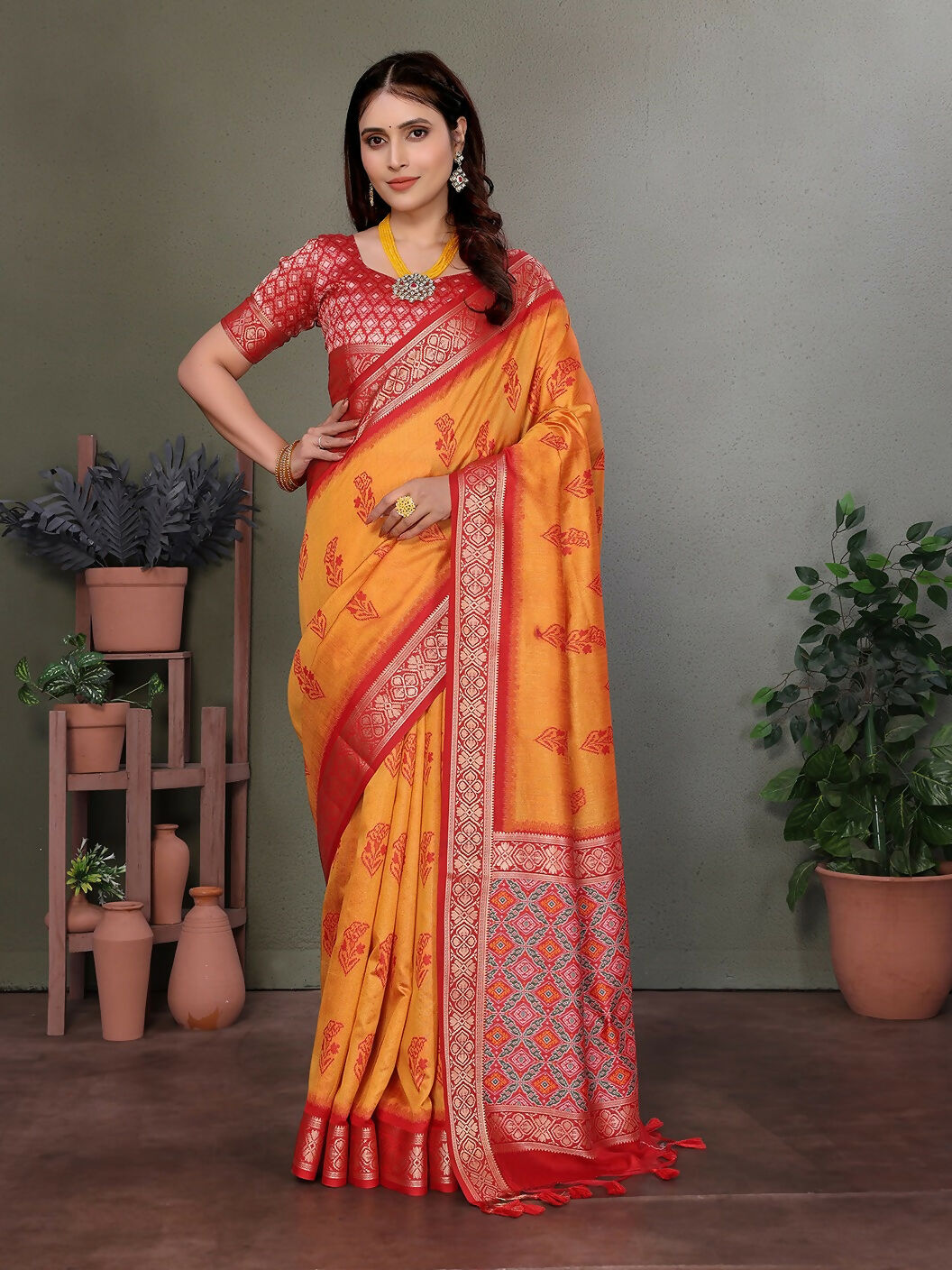 Joban Fashion Orange Woven Design Banarasi Silk Sarees | Swadesiicart