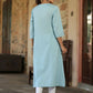 Juniper Women's Blue Cotton Flex Embroidered Straight Kurta | Swadesiicart
