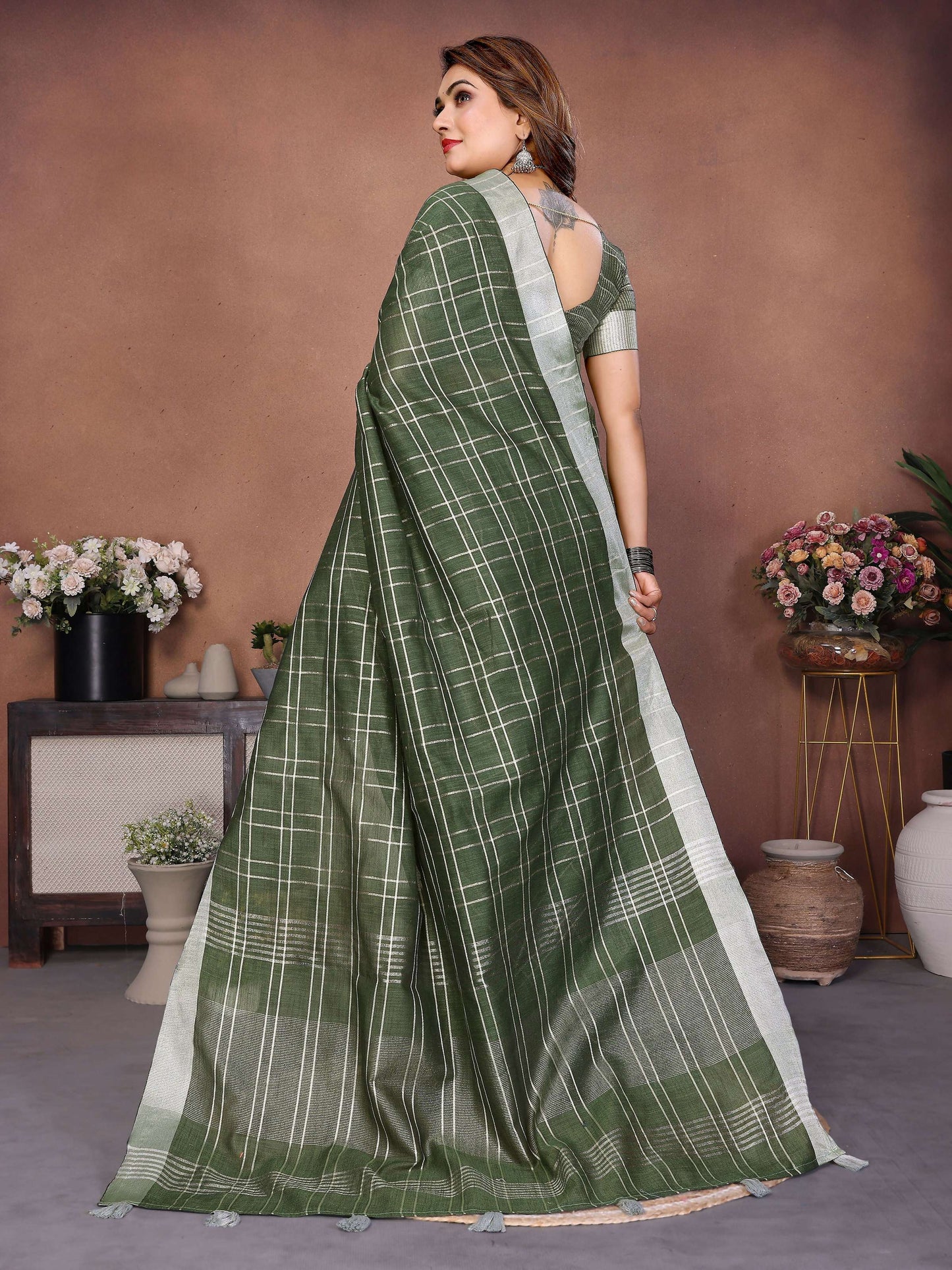 Aastha Fashion Mehndi Linen Weaving Saree