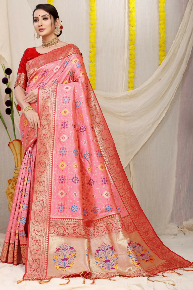 Jyoti Fashion Women's Baby Pink Patola Silk Zari Woven Saree with Blouse | Swadesiicart