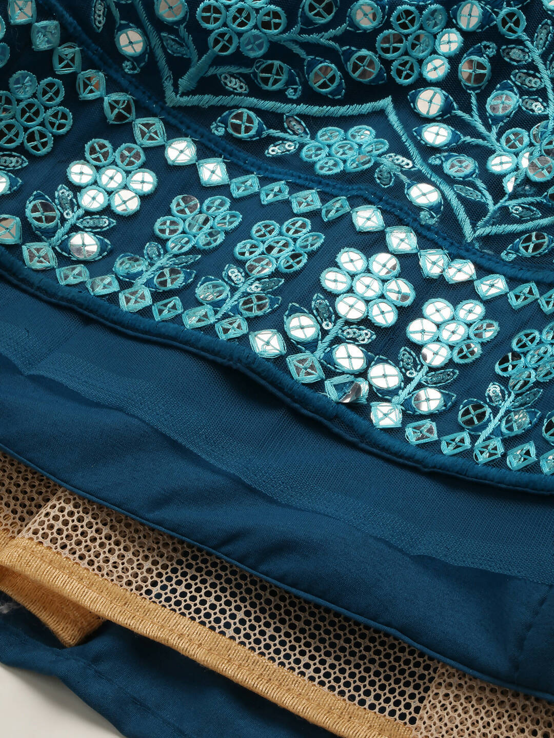 House of Panchhi Teal Net Sequinse Work Lehenga & Blouse, Dupatta | Swadesiicart