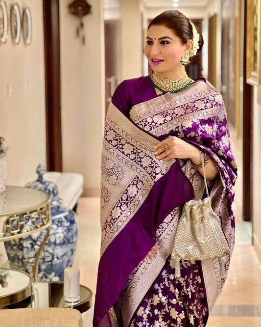 DEIANA'S Beautiful Designer Golden zari Soft Lichi Silk Saree - Wine - Swadesiicart
