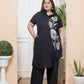 Miravan Women's Plus Size Black Pure Cotton Floral Embroidered High Low Co-Ord Set - Swadesiicart