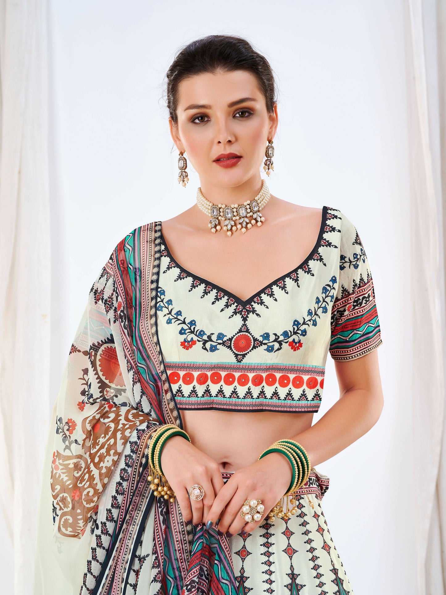 Wedding Designer White Chinon Lehengha Choli - Anbazaar | Swadesiicart