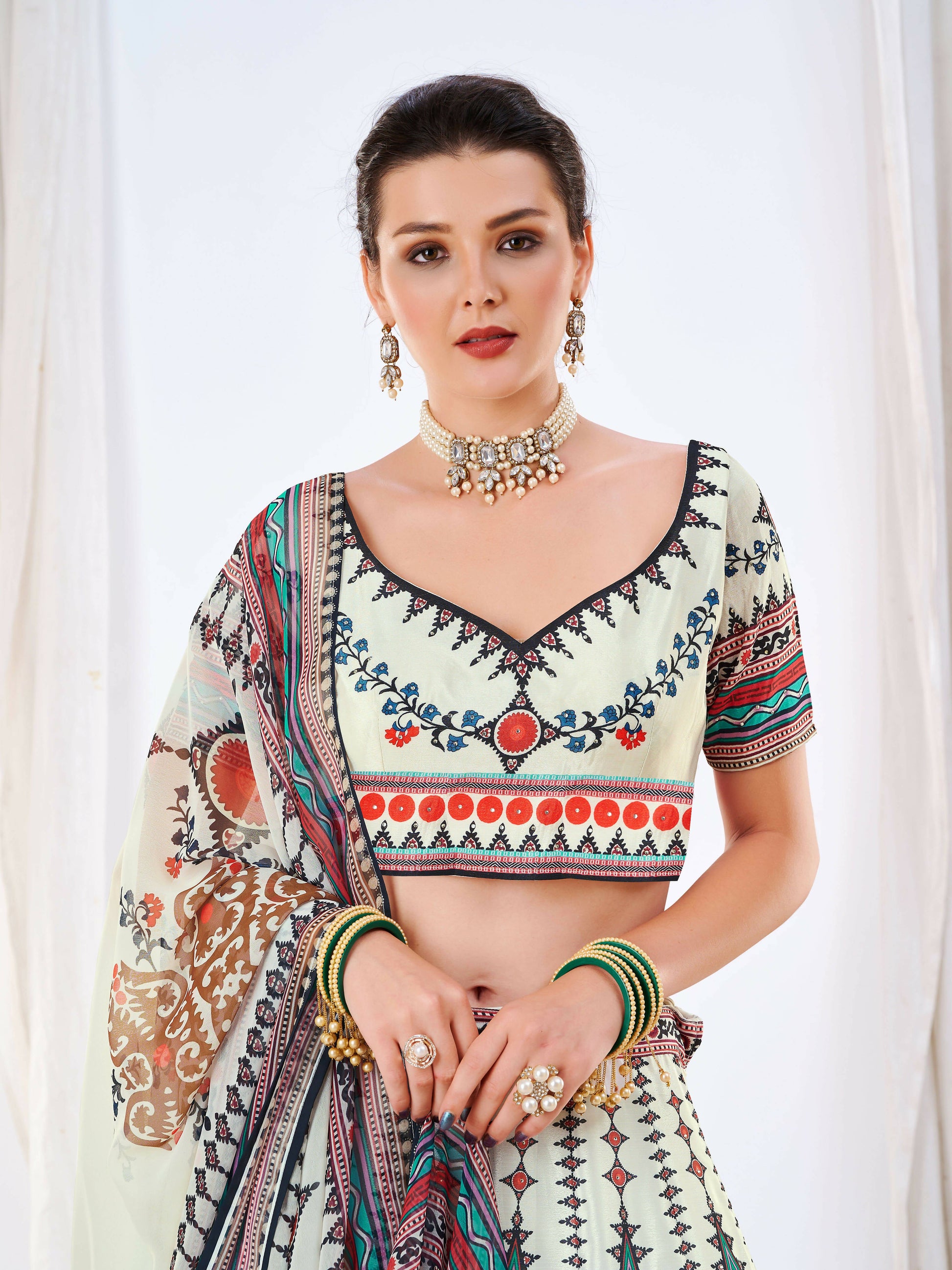 Wedding Designer White Chinon Lehengha Choli - Anbazaar | Swadesiicart