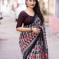Grey Linen Blend Ethnic Motifs Saree with Unstitched Blouse - Hiral Fashion | Swadesiicart