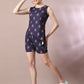 Myshka Women's Blue Printed Round Neck Party Top With Shorts Co-ord set - Swadesiicart