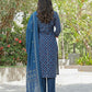 BulBul Aaliya Navy Cotton Kurta Set with Dupatta - Swadesiicart