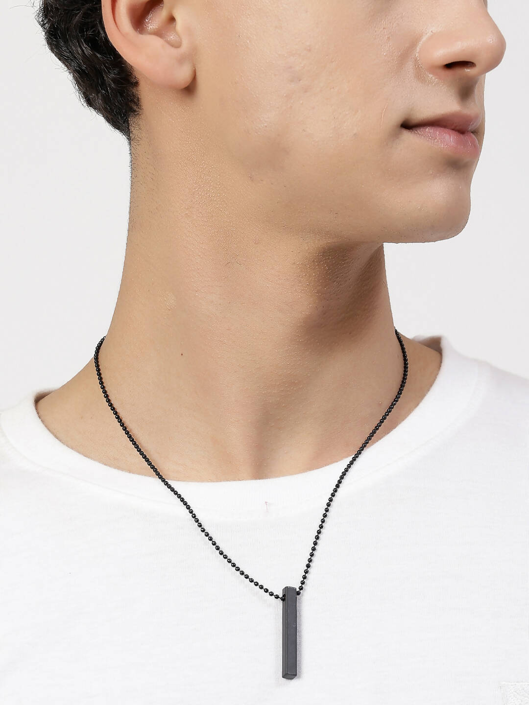 NVR Men's Black Rhodium Plated Bar Pendant & Chain - NR Retail-NVR