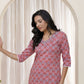 Vaasva Women Pink Cotton Printed Straight Kurti With Pant - Swadesiicart