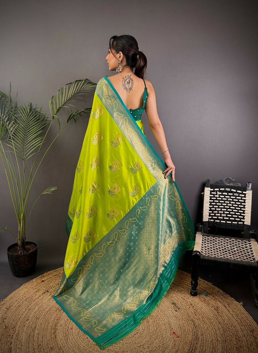 Joban Fashion Teal Peacock Banarasi Silk Sarees | Swadesiicart