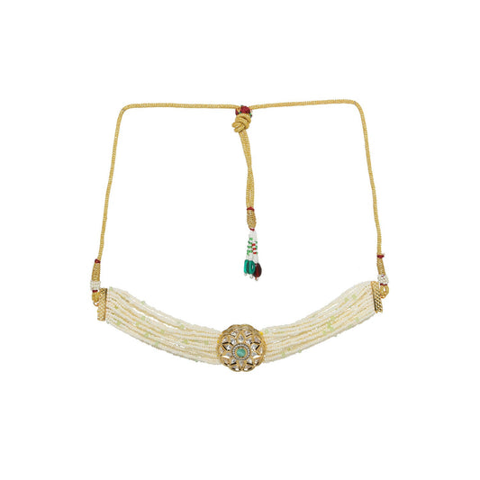Pearl and Kundan Choker with Intricate Flower Design (White) - Ruby Raang | Swadesiicart