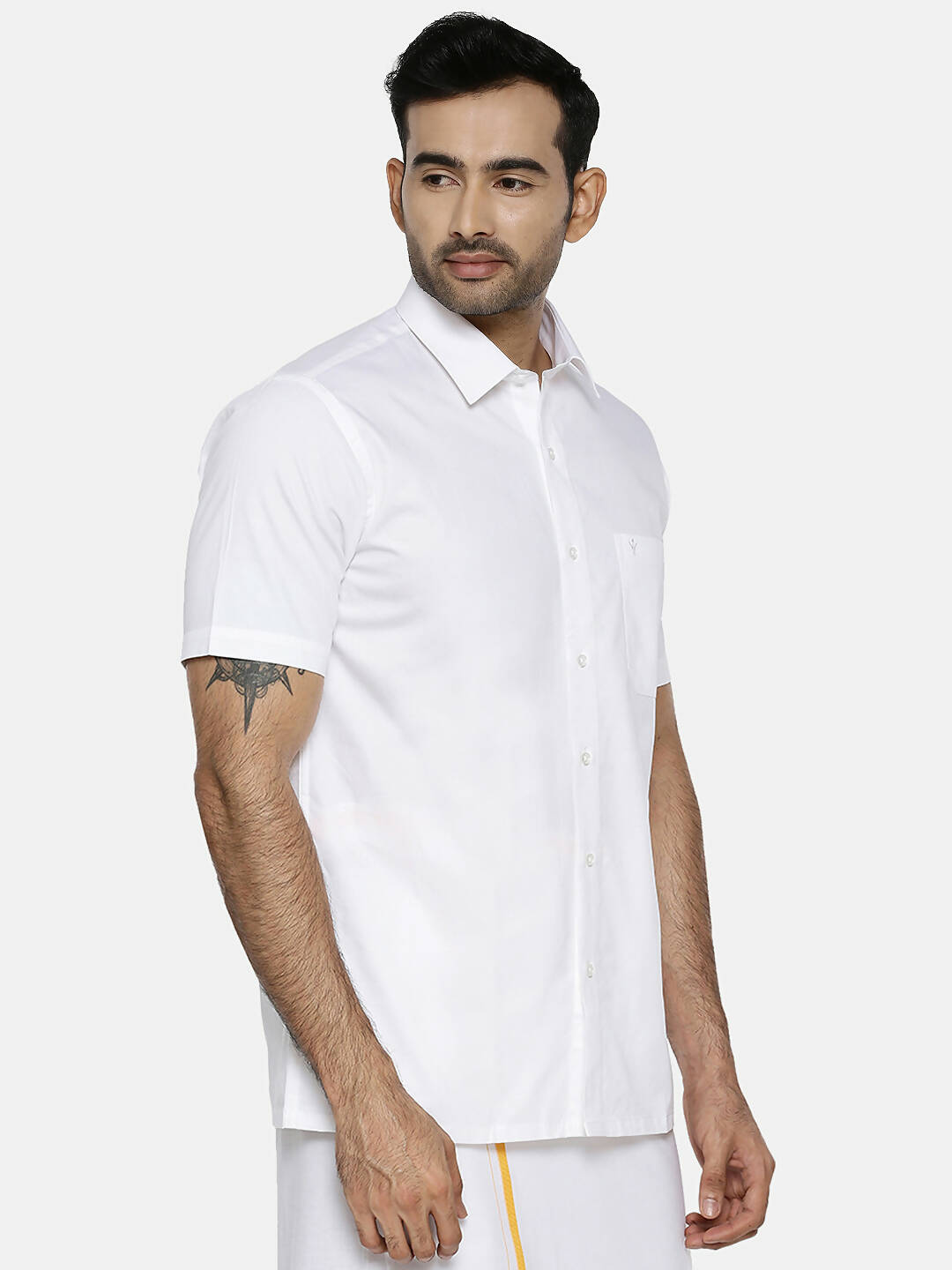 Ramraj Cotton Mens Half Sleeve Formal 100% Cotton White Shirt | Swadesiicart