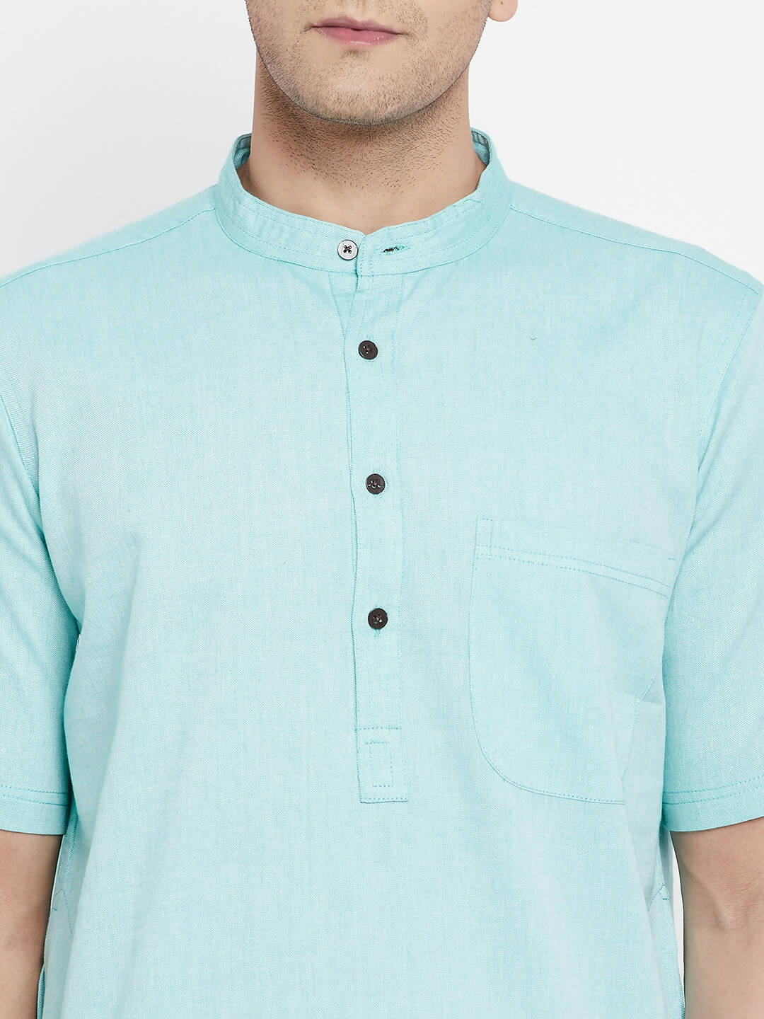 Even Apparels Green Pure Cotton Men's H/S Kurta With Band Collar | Swadesiicart