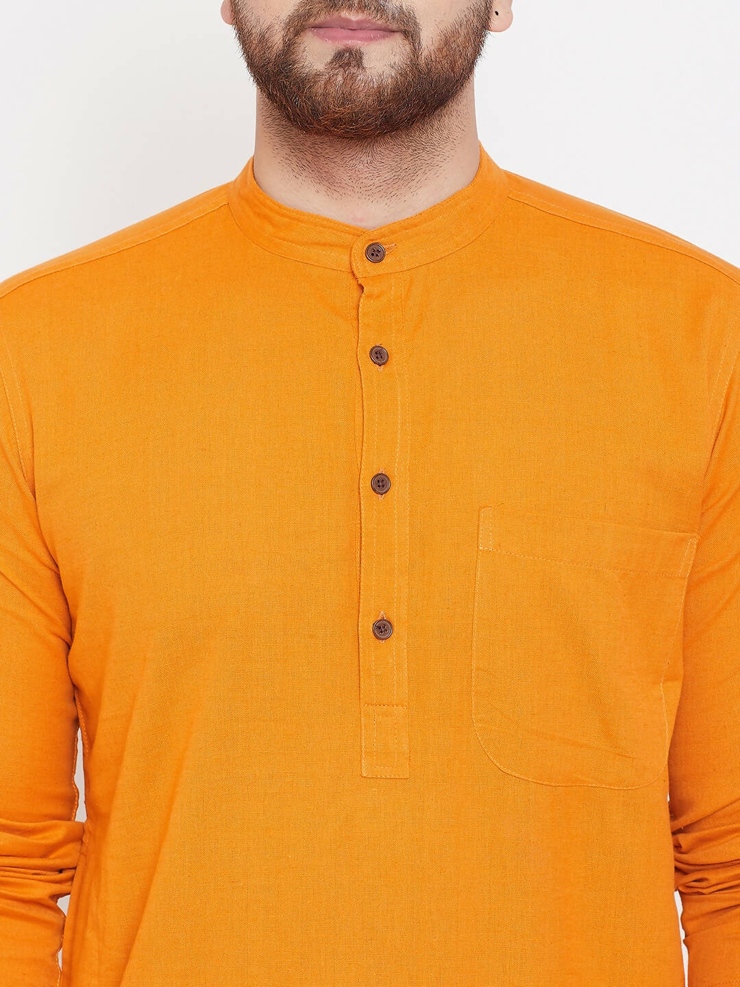 Even Apparels Pure Cotton Men's Kurta With Band Collar in Yellow Color | Swadesiicart