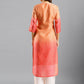 Peach Chinon Digital Printed With Hand Work Kurta - Himanshi - Swadesiicart