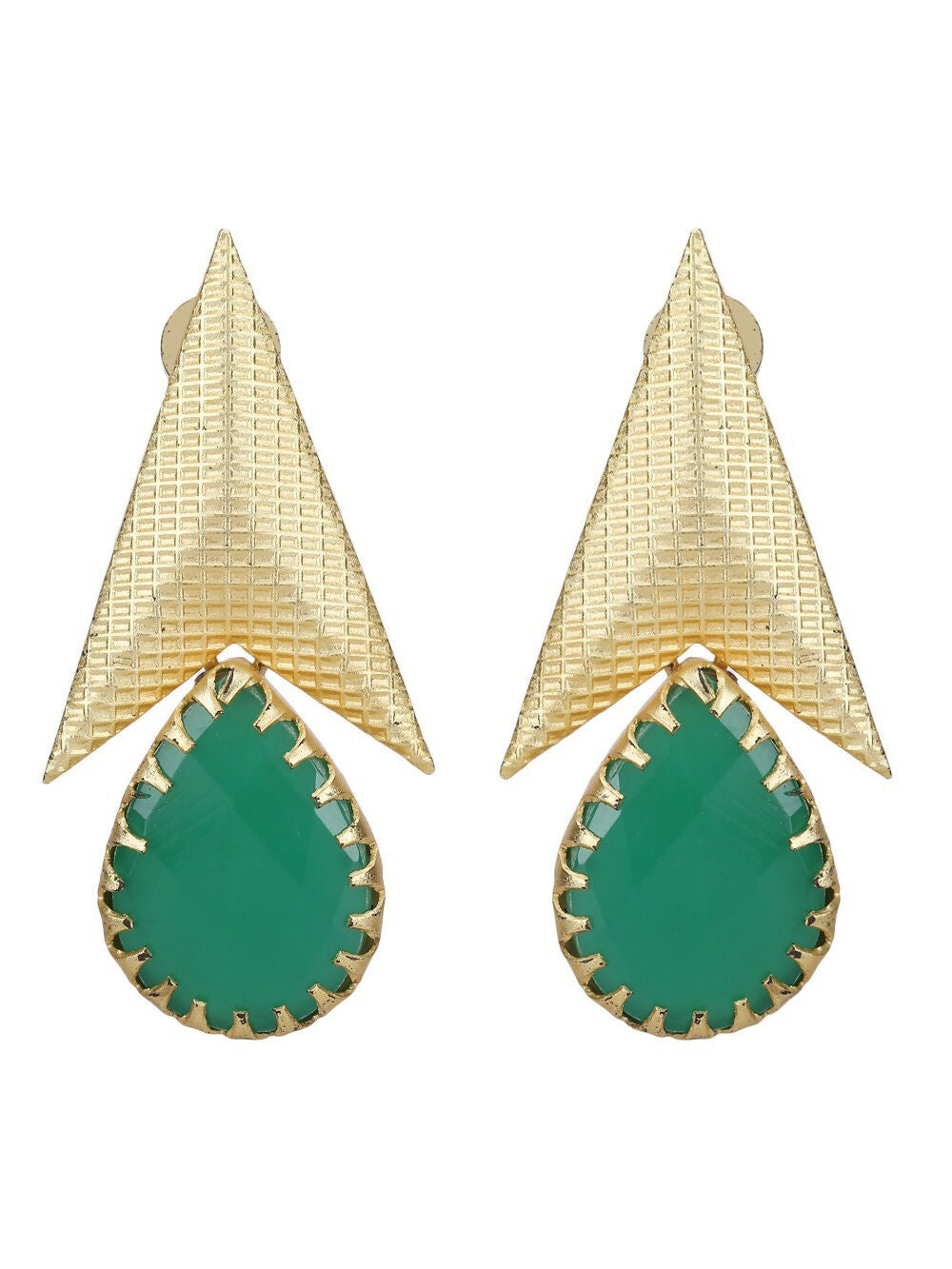 Joban Fashion Women Green Stone Matte Gold Earrings | Swadesiicart