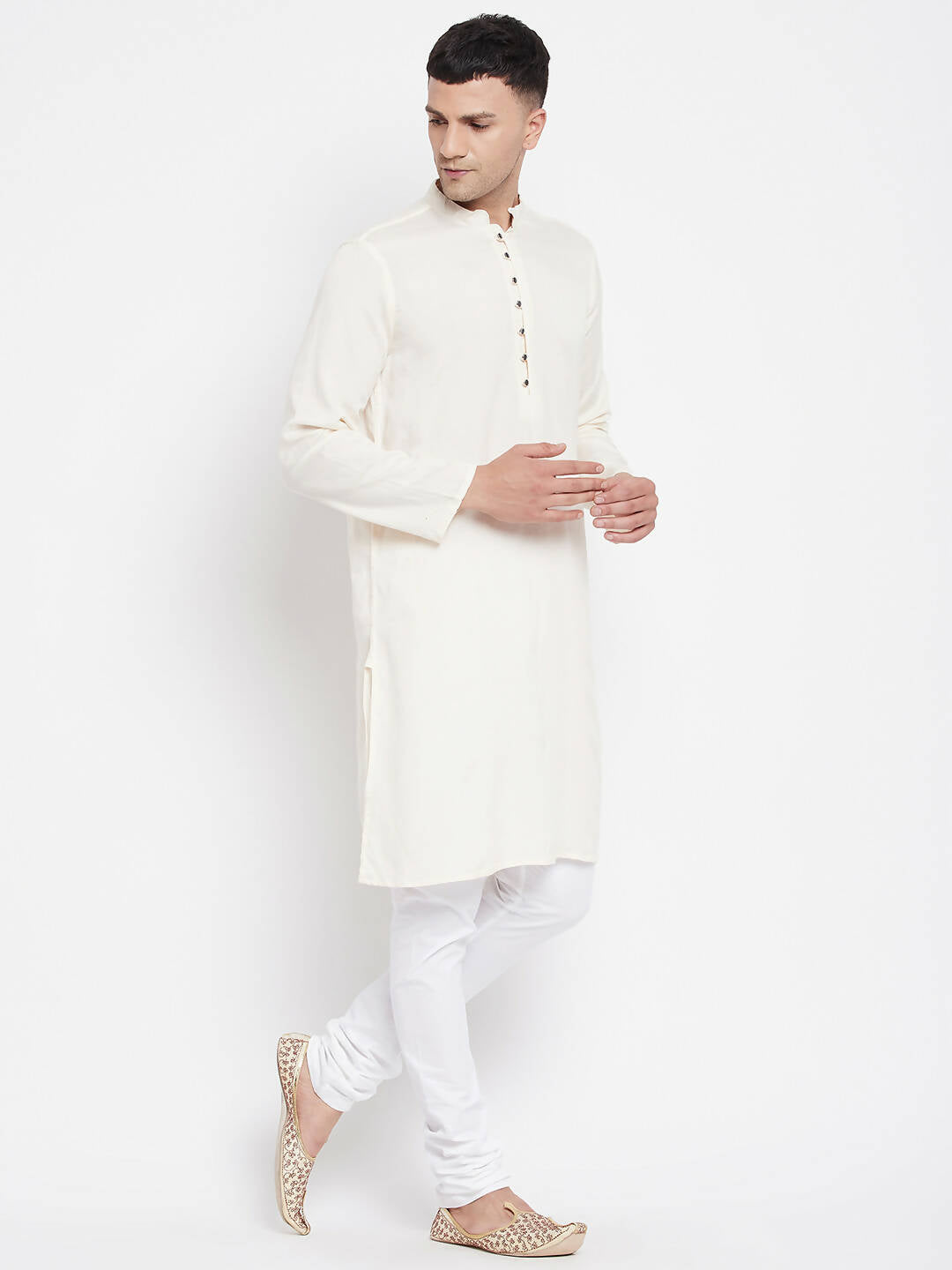 Even Apparels Cream Rayon Men's Kurta With Band Collar | Swadesiicart