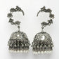 NVR Women's Silver Plated Pearl Beaded Oxidised Contemporary Jhumka Earrings | Swadesiicart