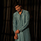 Blue viscose Chikankari Embroidery Work Men's Traditional Kurta Set - Mahotsav | Swadesiicart