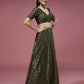 House of Panchhi Olive Georgette Sequinse Embroidered Lehenga & Blouse with Dupatta | Swadesiicart