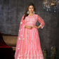 Jyoti Fashion Women's Baby Pink Net Embroidered Anarkali Kurta Pant Set With Dupatta | Swadesiicart