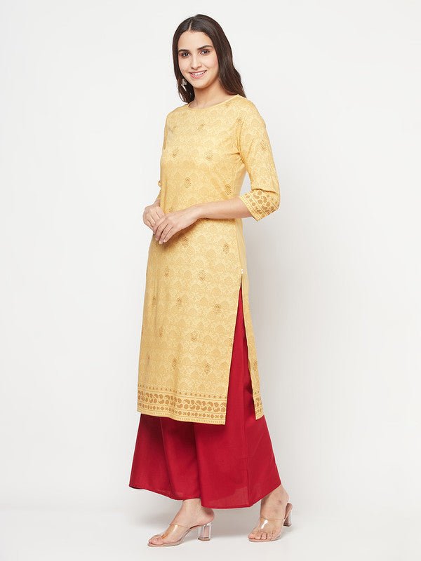 Aniyah Rayon Digital Screen Printed Golden Beige Straight Kurta - Swadesiicart