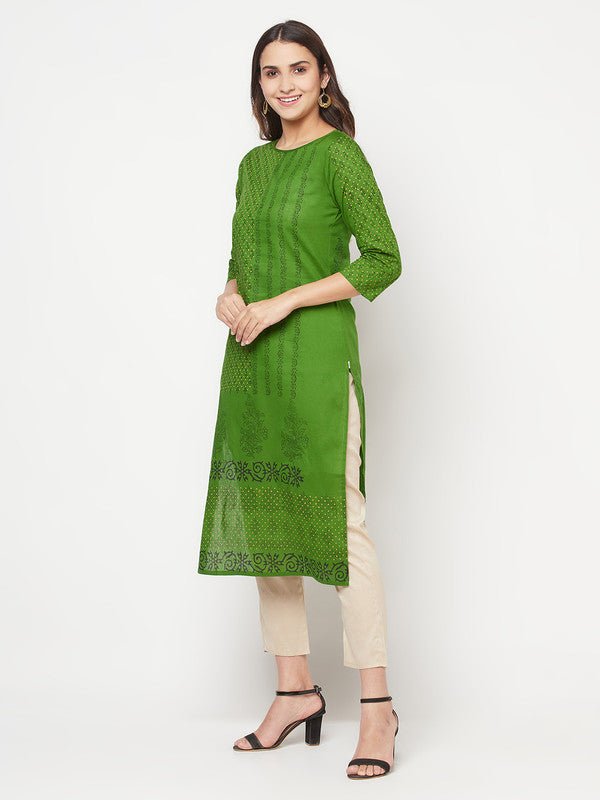 Aniyah Green Cotton Block print straight kurta - Swadesiicart