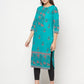 Aniyah Turquoise Cotton Block Print Straight Kurta - Swadesiicart