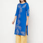 Aniyah Cotton Foil Print Royal Blue Straight Kurta - Swadesiicart