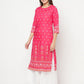 Aniyah Rayon Screen Print Fuchsia Straight Kurta - Swadesiicart
