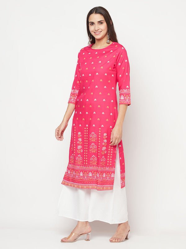 Aniyah Rayon Screen Print Fuchsia Straight Kurta - Swadesiicart