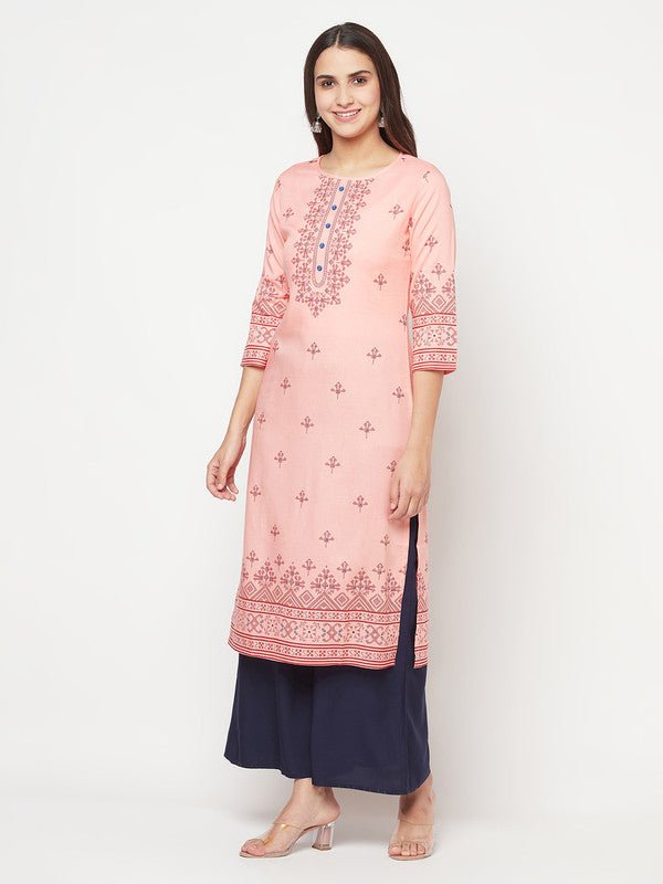 Aniyah Peach Color Rayon Digital Screen Print Straight Kurta - Swadesiicart