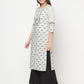 Aniyah Rayon Screen Print Light Grey Straight Kurta - Swadesiicart
