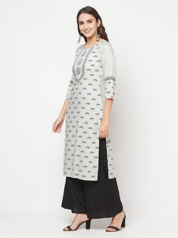 Aniyah Rayon Screen Print Light Grey Straight Kurta - Swadesiicart
