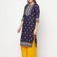 Aniyah Rayon Screen Print Navy Blue Straight Kurta - Swadesiicart