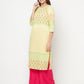 Aniyah Cotton Block Print Lemon Yellow Straight Kurta - Swadesiicart