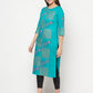 Aniyah Cotton Block Print Turquoise Straight Kurta - Swadesiicart
