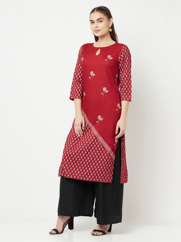 Aniyah Rayon Digital Screen Print Maroon Straight Kurta - Swadesiicart