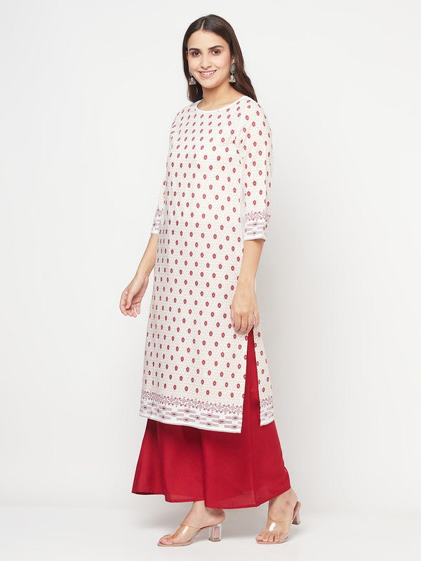 Aniyah Rayon Digital Screen Print White And Red Straight Kurta - Swadesiicart