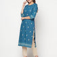 Aniyah Rayon Digital Screen Printed Blue Color Straight Kurta - Swadesiicart