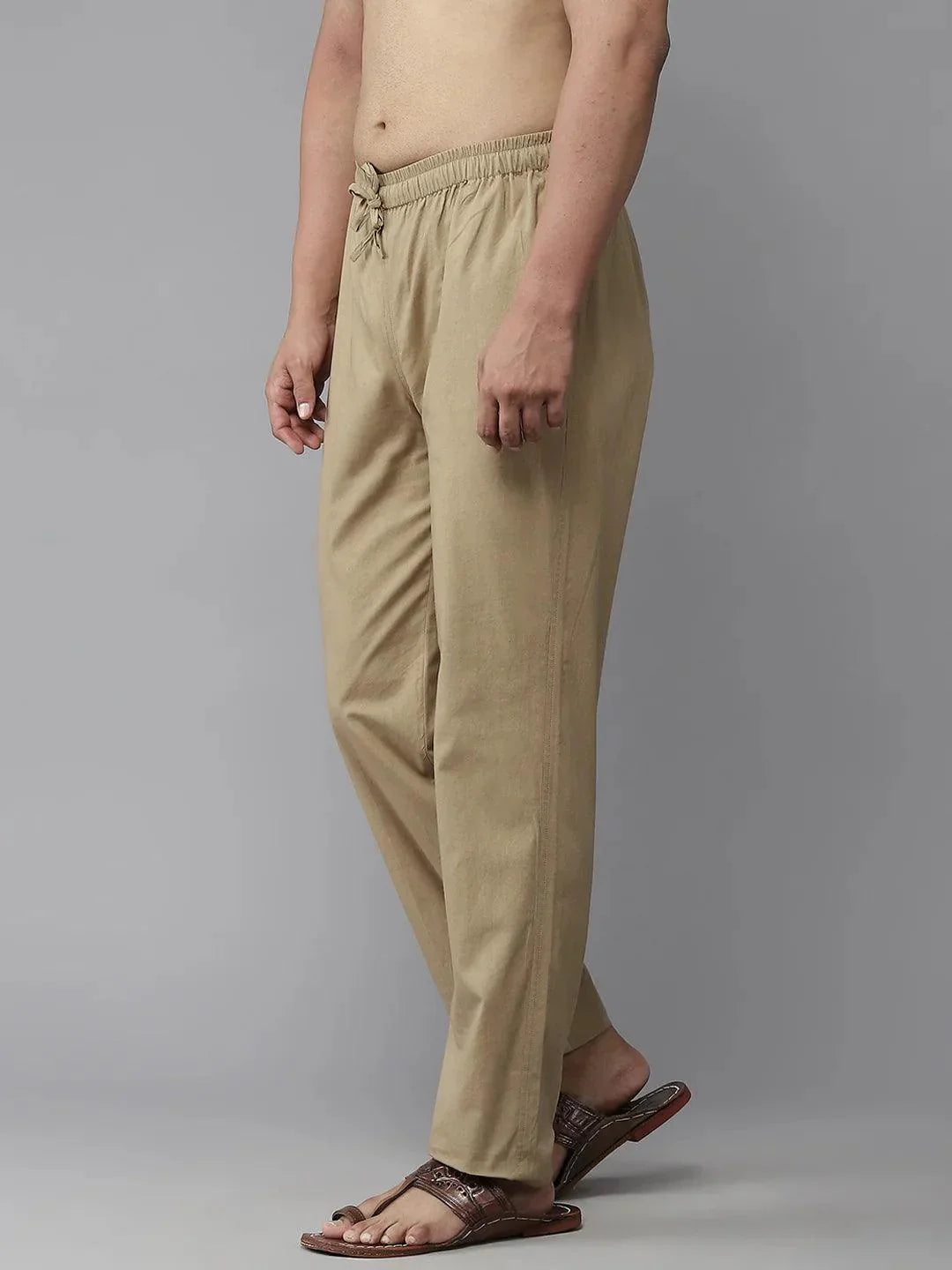 Fabmade Men's Khaki Cotton Linen Pyjama | Swadesiicart