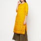 Aniyah Rayon Screen Print Mustard Straight Kurta - Swadesiicart