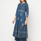 Aniyah Rayon Block Print Blue Anarkali Palazzo Set
