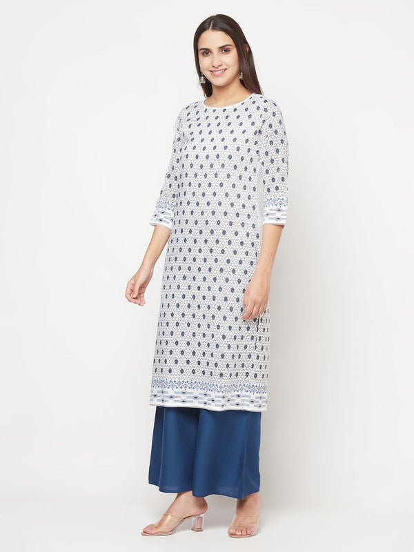 Aniyah Rayon Digital Screen Print White Straight Kurta - Swadesiicart