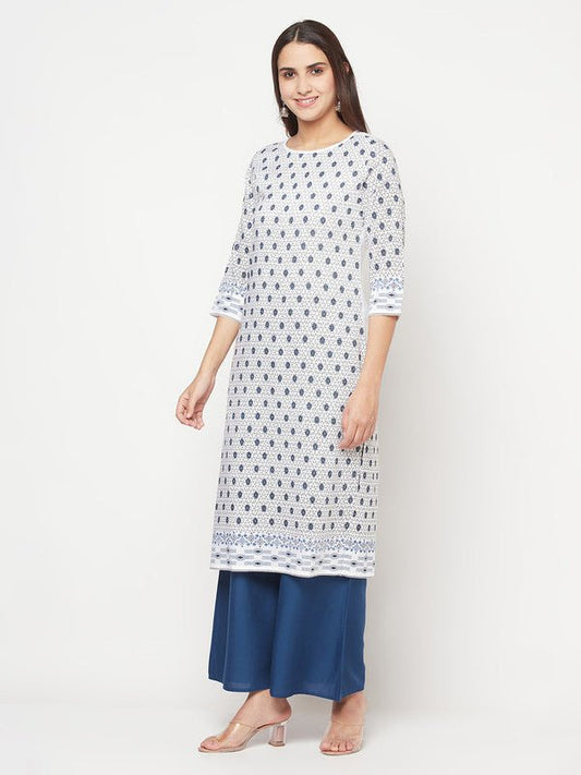 Aniyah Rayon Digital Screen Print White Straight Kurta - Swadesiicart