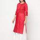 Aniyah Cotton Block Print Red Color Straight Kurta - Swadesiicart